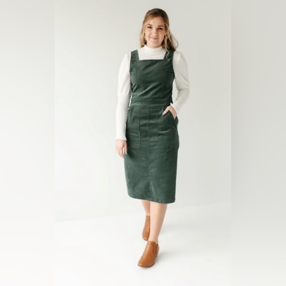 Main Street Exchange Green Corduroy Pinafore Dress